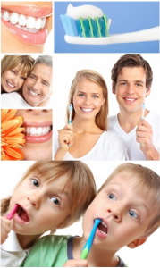 kids and grown ups brushing their teeth